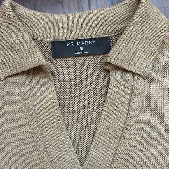 Lightweight Sweater Dress Midi Length In Tan Collar Coastal - Picture 5 of 8